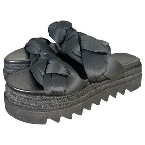 Asos Design Black Platform Lug Sole Quilted Braided Slides Size 8